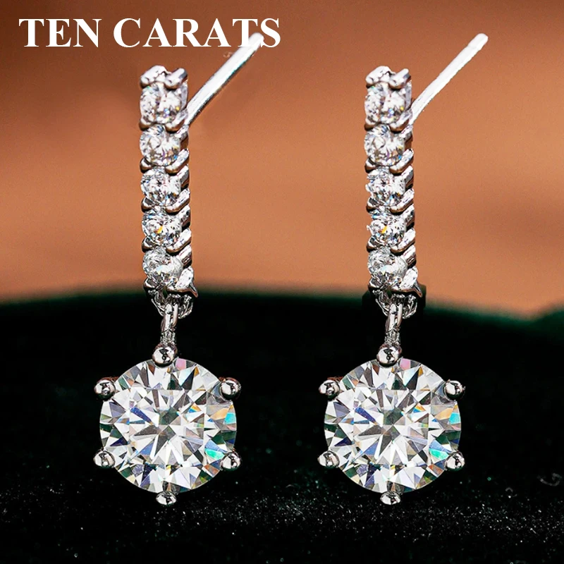 

Женские серьги-гвоздики TEN CARATS 1CT D-цвет с муассанитом и бриллиантами, 100% стерлинговое серебро S925, свадебные модные ювелирные изделия из белого золота