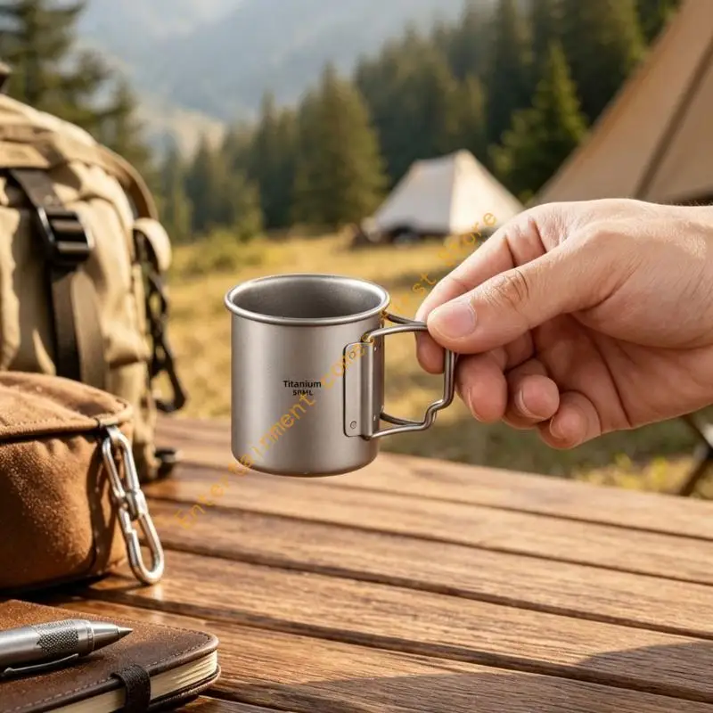 Small Ti Camp Cup 50ml Outdoor Tea Coffee Cup for Hot and Cold Drinks, Easy Carry Drinkware for Hiking Trail Stops and Tasting