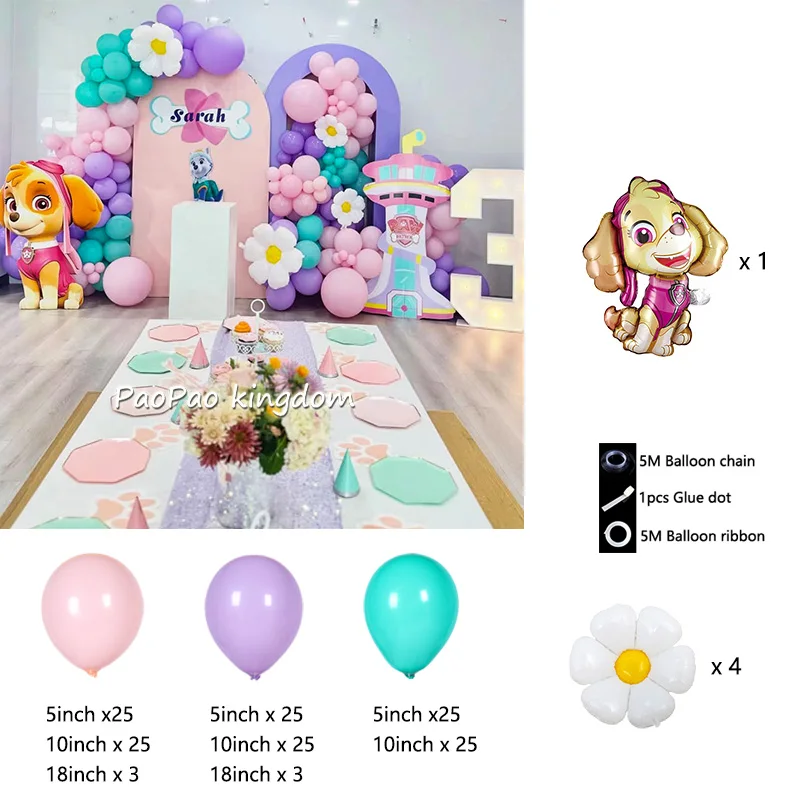 PAW Patrol Pink Cartoon Dog Balloon Arch Kit, All‑in‑one Globos Garland for Little Girls Birthday Theme Party Decoration