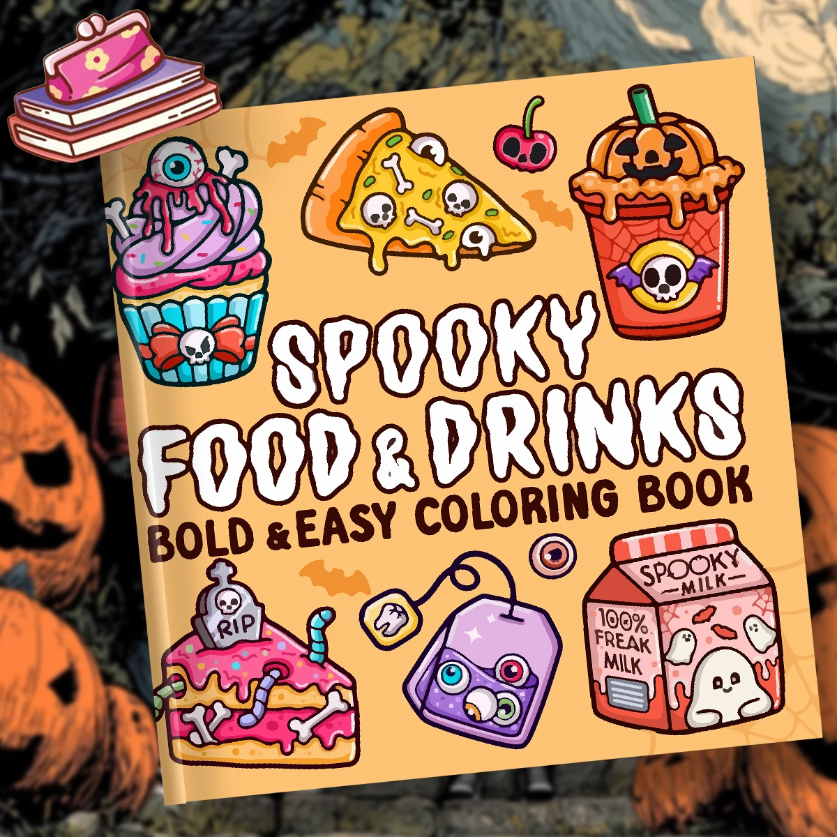 Libro para colorear de comida de fantasía, lindos patrones de catering, creatividad en negrita, relajación y alivio del estrés, adecuado para Navidad, Halloween, regreso a casa, decoraciones de otoño, suministros de arte y artesanía