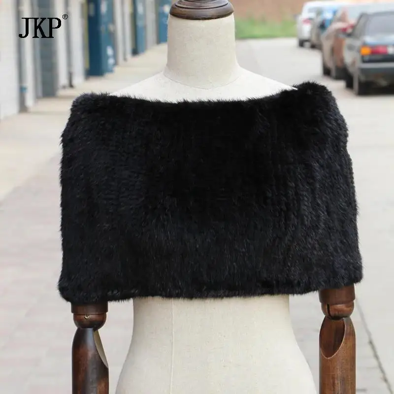 Winter Knitted Real Mink Fur Scarf  Neck Wrap Women Warmer Fashion Natural Fur Shawl