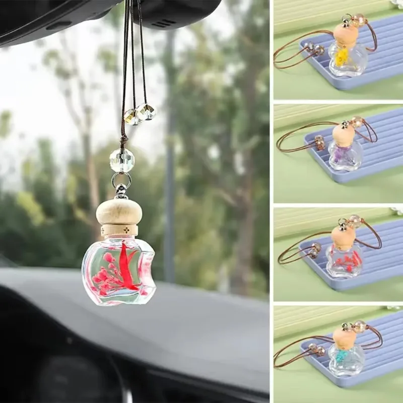 1PC Car Perfume Hanging Bottles, Dry Flowers Fragrance Bottle, Rechargeable Air Freshener Diffuser 5ML