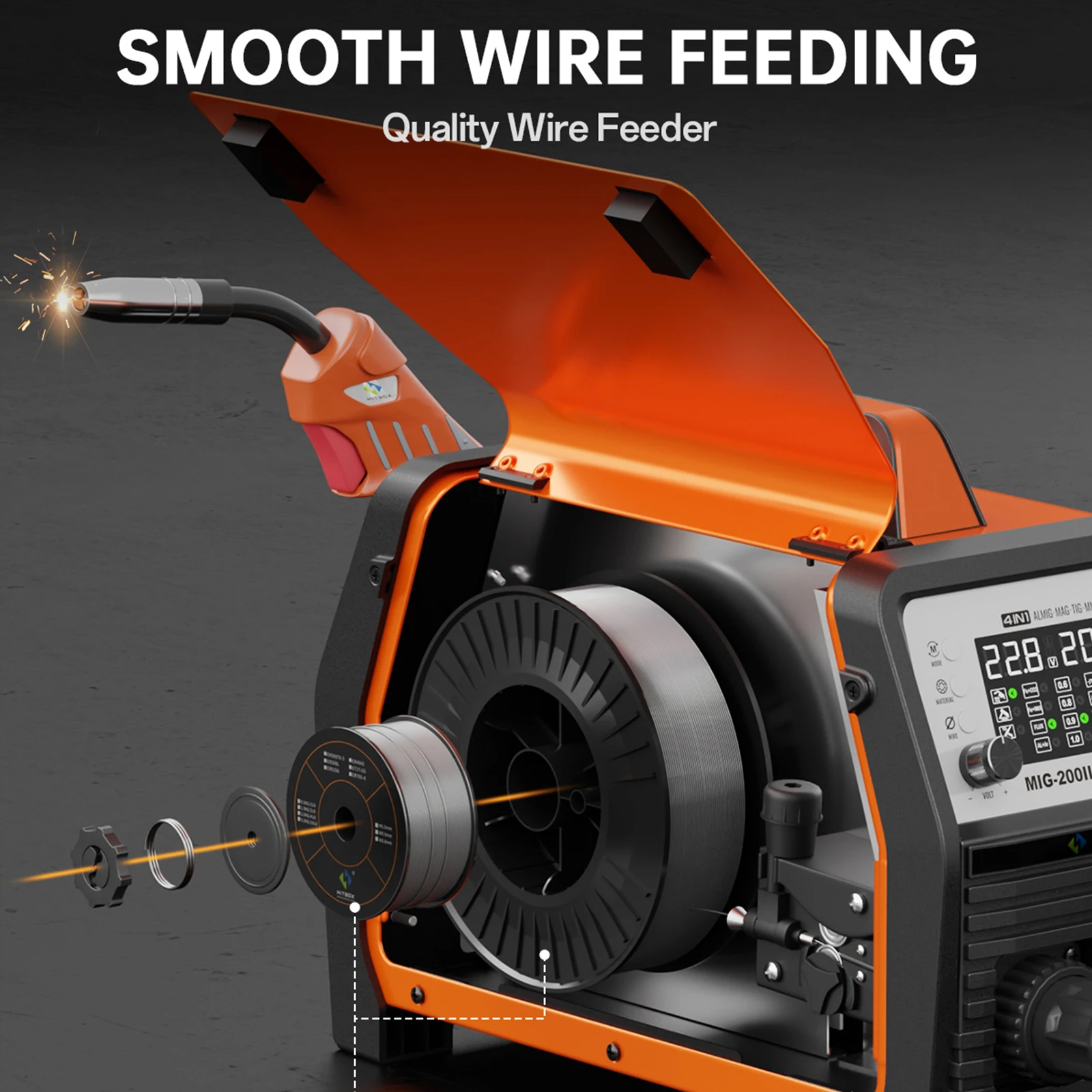 هيتبوكس MIG لحام التآزر التحكم الفولاذ المقاوم للصدأ الحديد الصلب لحام Multiful 220 فولت آلة لحام الألومنيوم MIG ARC TIG MIG200III #5