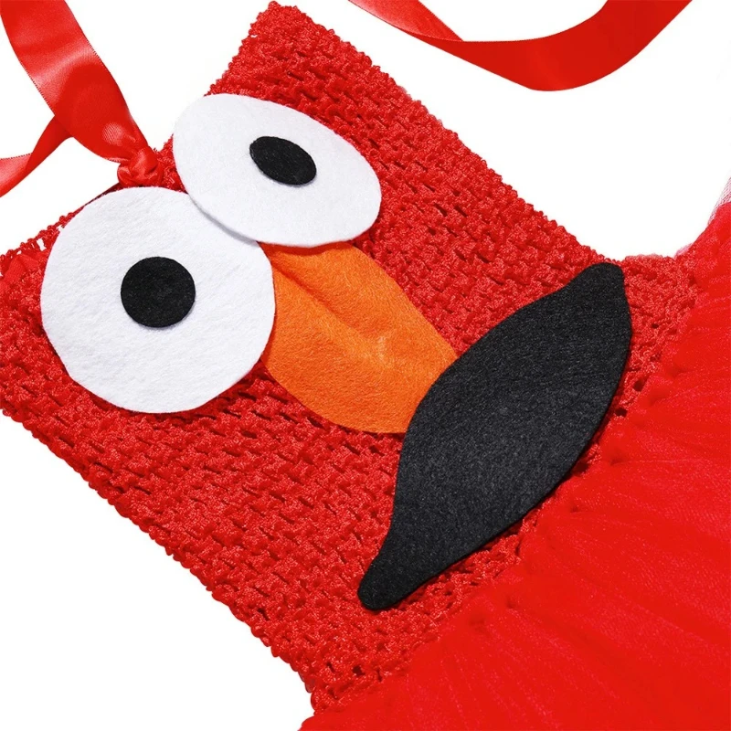 Cute Vibrant Red Cartoon Monster Tutu Outfit Themed Costume Matched Elegant Hair Bow for Halloween Cosplay and Carnival Parties