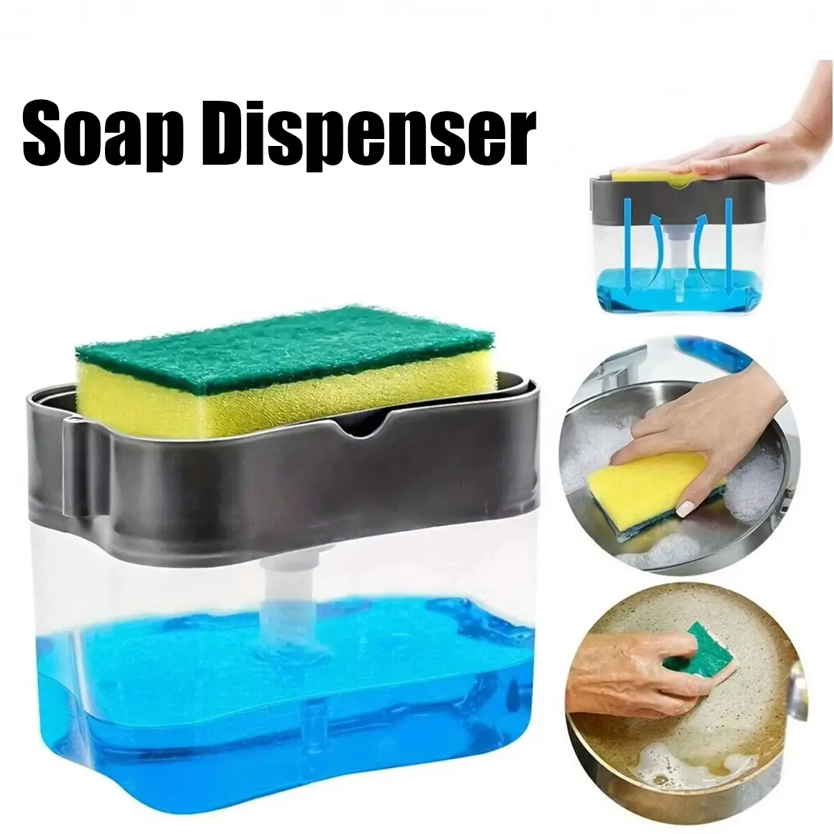 Press Soap Dispenser Box Scrubbing Liquid Container Kitchen Bathroom Automatic Detergent Foam Delivery Box with Sponge Holder