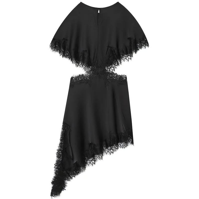 HXAO 2025 Vrouwen Kant Asymmetrische Jurk Sexy Mini Satijn Batwing Mouw Jurk Luxe vrouwen Elegante Feestjurk Hol vestido