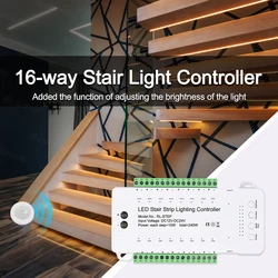 스마트 계단 LED 모션 센서 라이트 스트립 16 채널 디밍 라이트 실내 모션 야간 조명 DC12V COB LED 스트립, 계단 램프 조명 인테리어 조명