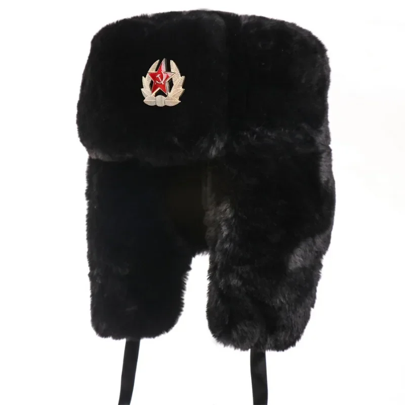 Unisex Badge Outdoor Winter Fleece Lined Thick Warm Ear Cover Cotton Hat Cold Weather EU US
