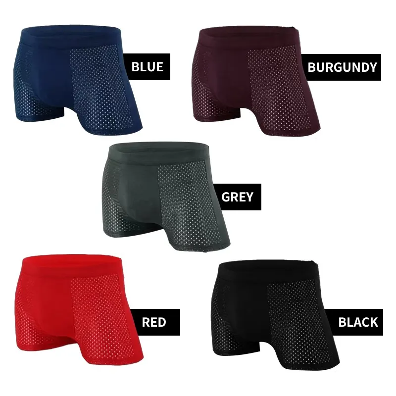 Men Sexy Boxers Underwear Underpants Blue Black XL XXL 3XL Silky Cool Breathable Mesh Casual Sports Fashion Fitness Ventilate