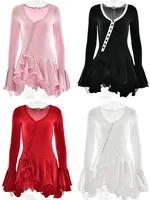 Absobe Women's A-Line Bodycon Mini Dress Ruffle Hem V-Neck Asymmetrical Buttons Long Sleeve Short Dress Party Streetwear Outfits - Image 6