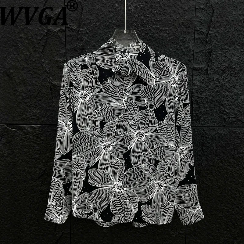 

WVGA Spring Autumn New Men's Tide Floral Printed Trendy Long Sleeved Shirts Niche Stylish Casual Hot Diamond Tops Ins Y2K W13515