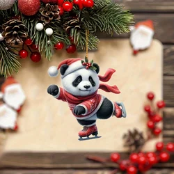 Elegant Ice Skating Christmas Panda 2D Acrylic Pendant Xmas Panda Keychain Versatile Charm For Car,Backpack,Festive,Gift & Decor