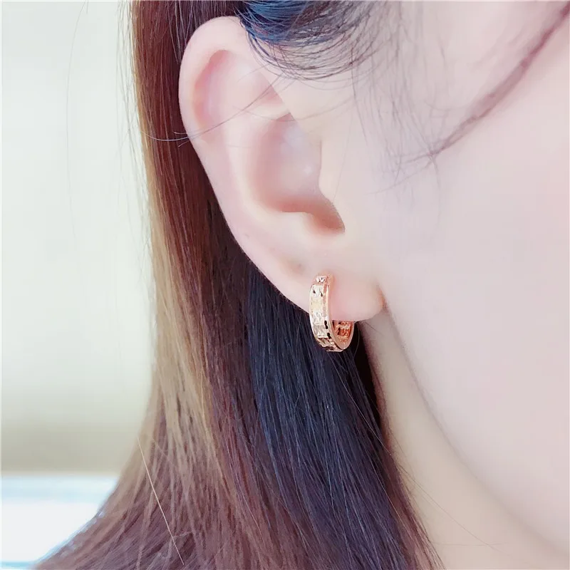 585 Purple Gold Shiny earrings for women Plated 14K Rose Gold Simple Classic New In design hoop earings banquet Jewelry 3
