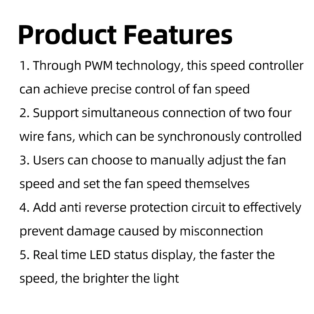 Einstellbarer Zweikanal-PWM-Lüftergeschwindigkeitsregler 4-Draht 12-24V 1,5A mit LED-Anzeige und Verpolungsschutz für Computer – Detail 9
