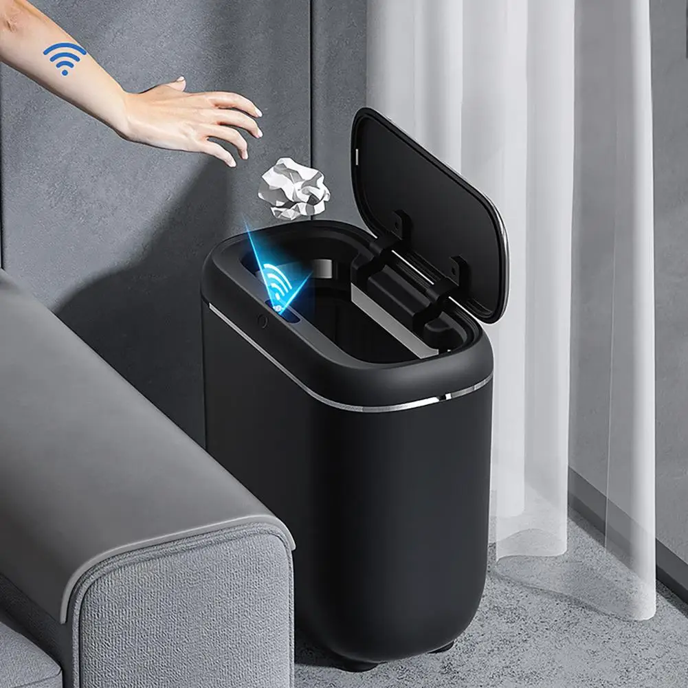 Slim Automatic Trash Can 14L Touchless Bedroom Garbage Bin Waterproof Motion Sensor Waste Bin with Odor-Sealing Lid for Bathroom