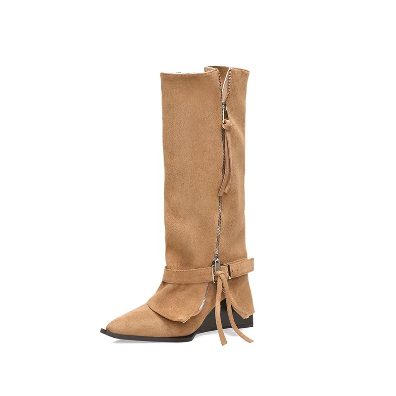 Knee High Women's Boots Designer Pointed Toe Suede Heeled Shoes Elegant Fashion Chelsea Boots New Goth Trend Ladies Boots - view 6
