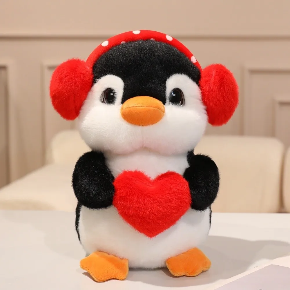

Soft Stuffed Penguin Plush Toys Hug Heart Red Heart Cute Earphones Plush Material Cute Design Heart Headset Valentine's Day