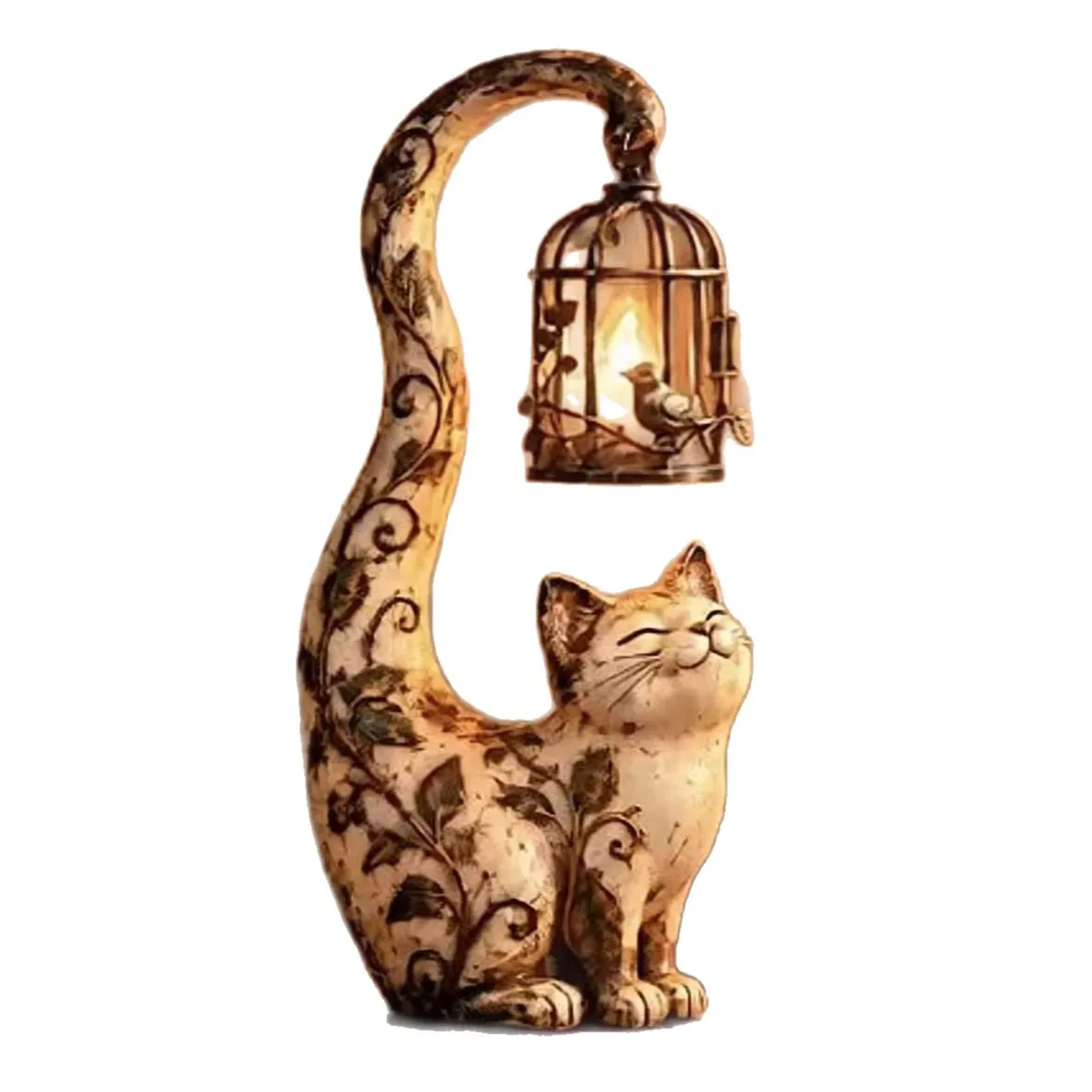 Vintage Cat Carrying Birdcage Night Light - Creative Garden & Home Decor Resin Craft