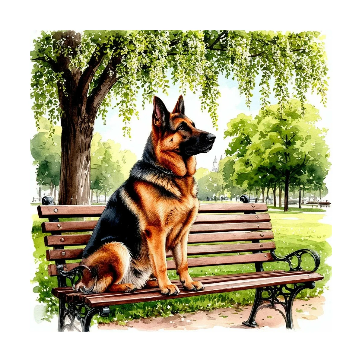 1 Stück 40x40 cm/15,74 Zoll, 11Ct/14Ct Kreuzstich-Set, DIY Valentinstagsgeschenk, Stickerei-Set für Festlichkeiten, Deutscher Schäferhund auf Parkbank