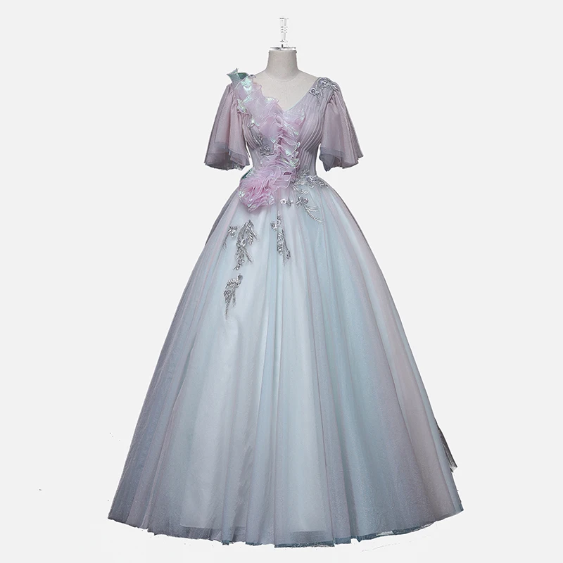 light pink blue rococo ball gown long dress Medieval dress Renaissance gown royal dress Victoria dress