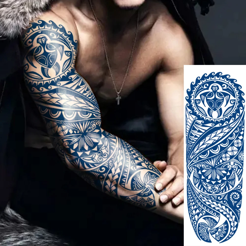 Large Full Arm Sleeve Juice Ink Waterproof Temporary Tattoo Sticker Turtle Tribe Mechanical Totem Fake Tatoo Body Art Men Women