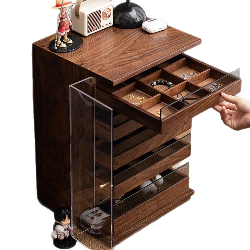 Walnut teacup storage cabinet, jewelry watch compartment drawer c