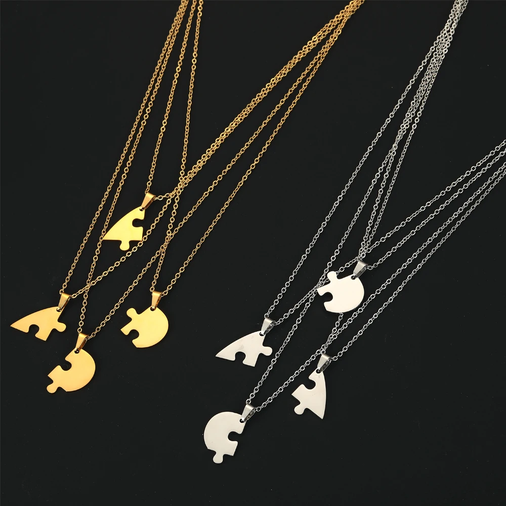 EUEAVAN Stainless Steel Combination Heart Puzzles Pendant Necklace Fashion Choker Necklaces Simple Jewelry Best Friends Family