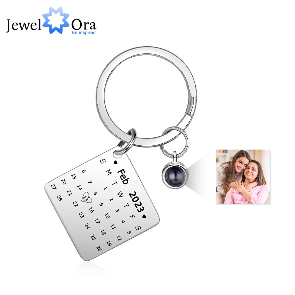 

Personalized Date Calendar Keychain with Heart Custom Photo Projection Keyrings for Ladies Memory Gifts for Love One