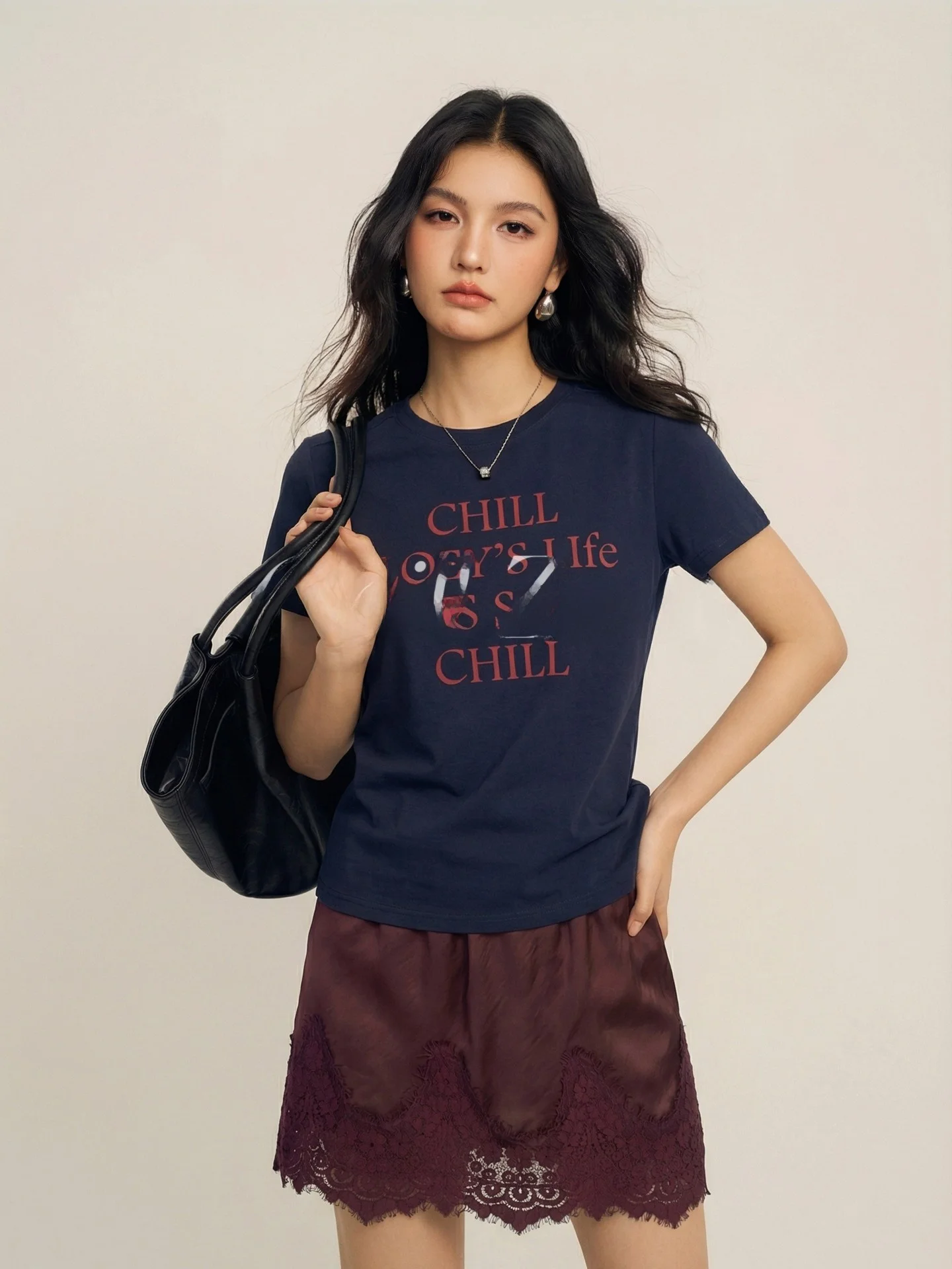

CHILLZOEY Casual Cotton T-Shirt Letter Print Short Sleeve Versatile Top Spring Summer Comfortable Loose Fit Street Style