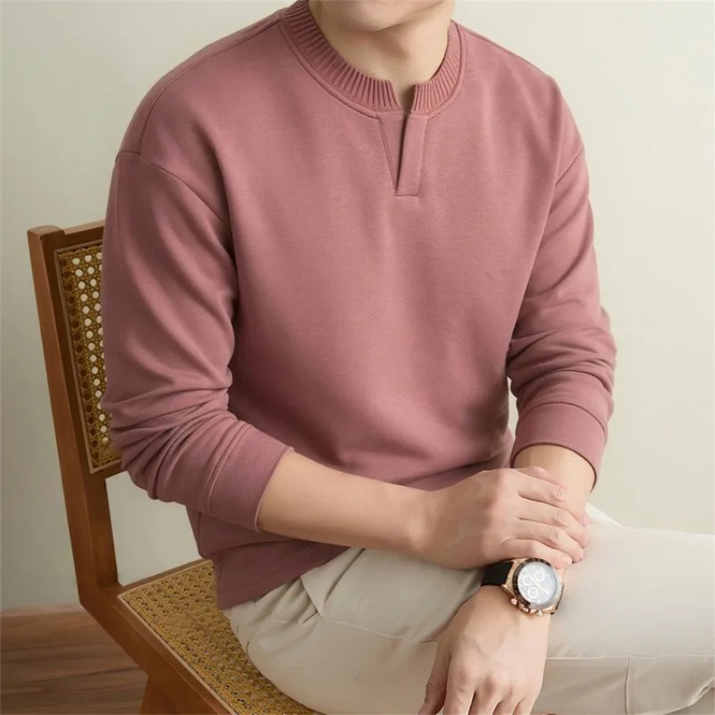 Men's Old Money Style Crewneck Sweater V-Notch Half Placket Pullover Cotton Blend Soft Warm Casual Top