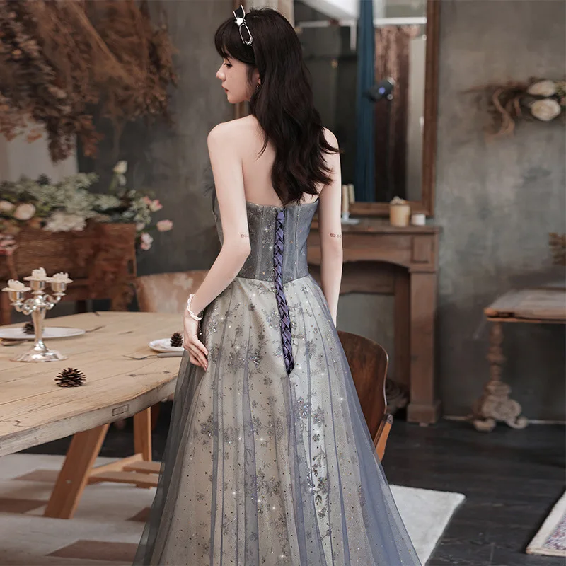 2025 New Women's New Evening Dress, Fashionable Banquet Style, French Niche High Quality Strapless Fairy Style Puff Skirt