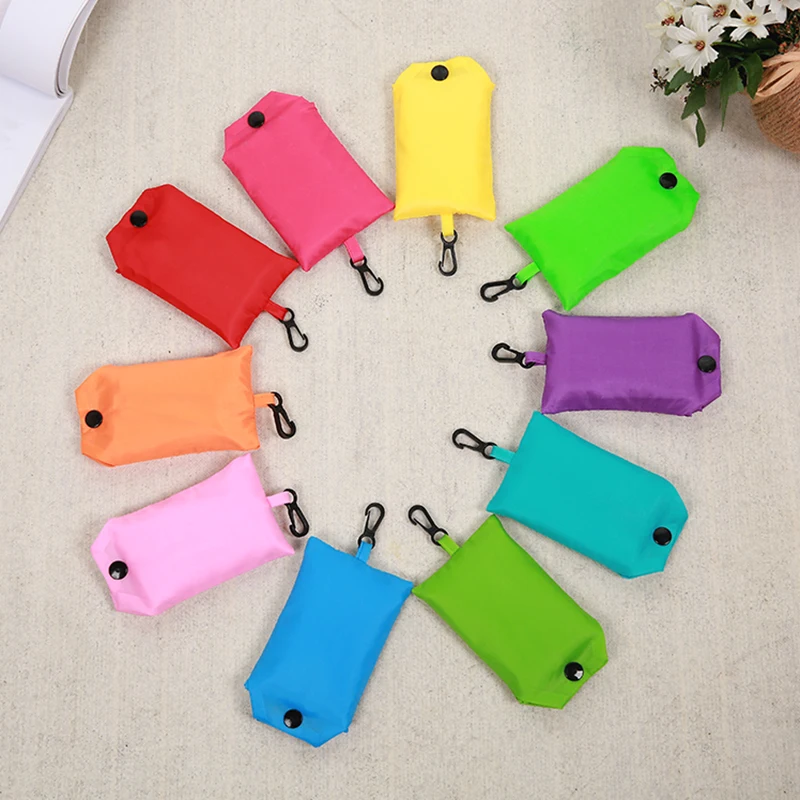 쇼핑백 단색 친환경 접이식 재사용 가능 휴대용 어깨 핸드백 여행용 식료품용 폴리에스테르