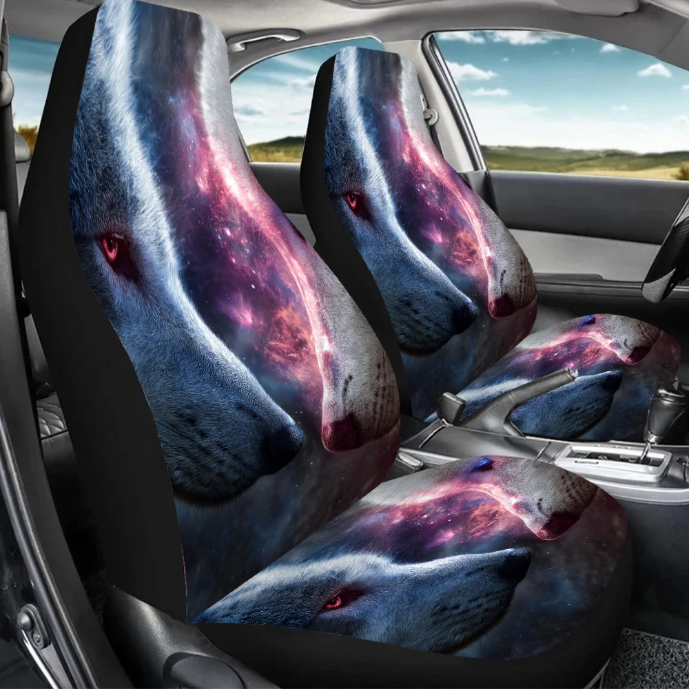 2pcs Cosmic Wolf Duel Car Seat Covers - Vibrant Space-Themed Design, Fit For Cars, SUVs & Sedans, Durable Canvas Material, Spong