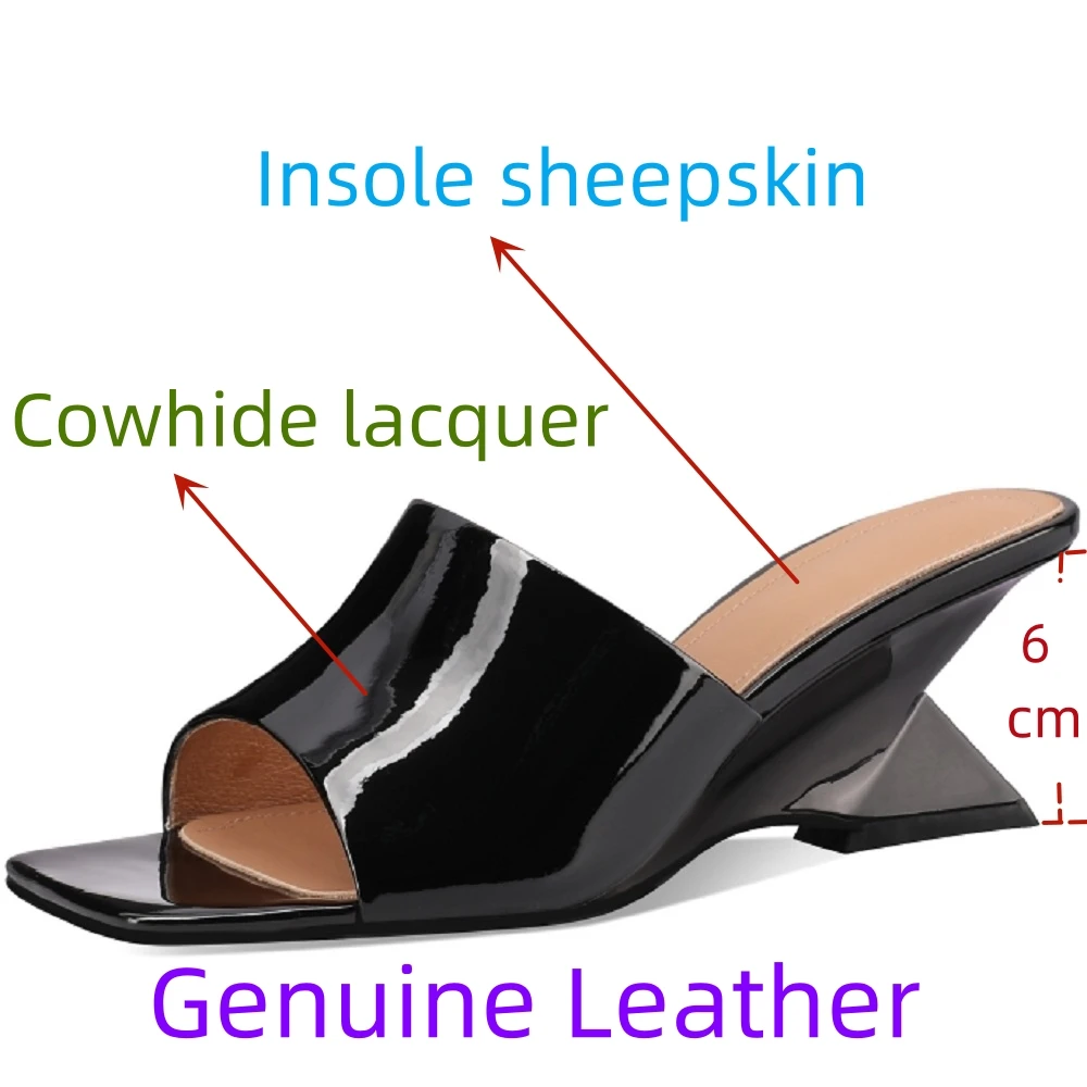 【JOCHEBED HU】Summer Women Genuine Leather Slippers Open Toe Chunky Heel Sandals Shoes for Designer Sandals Sexy Wedge 33-43