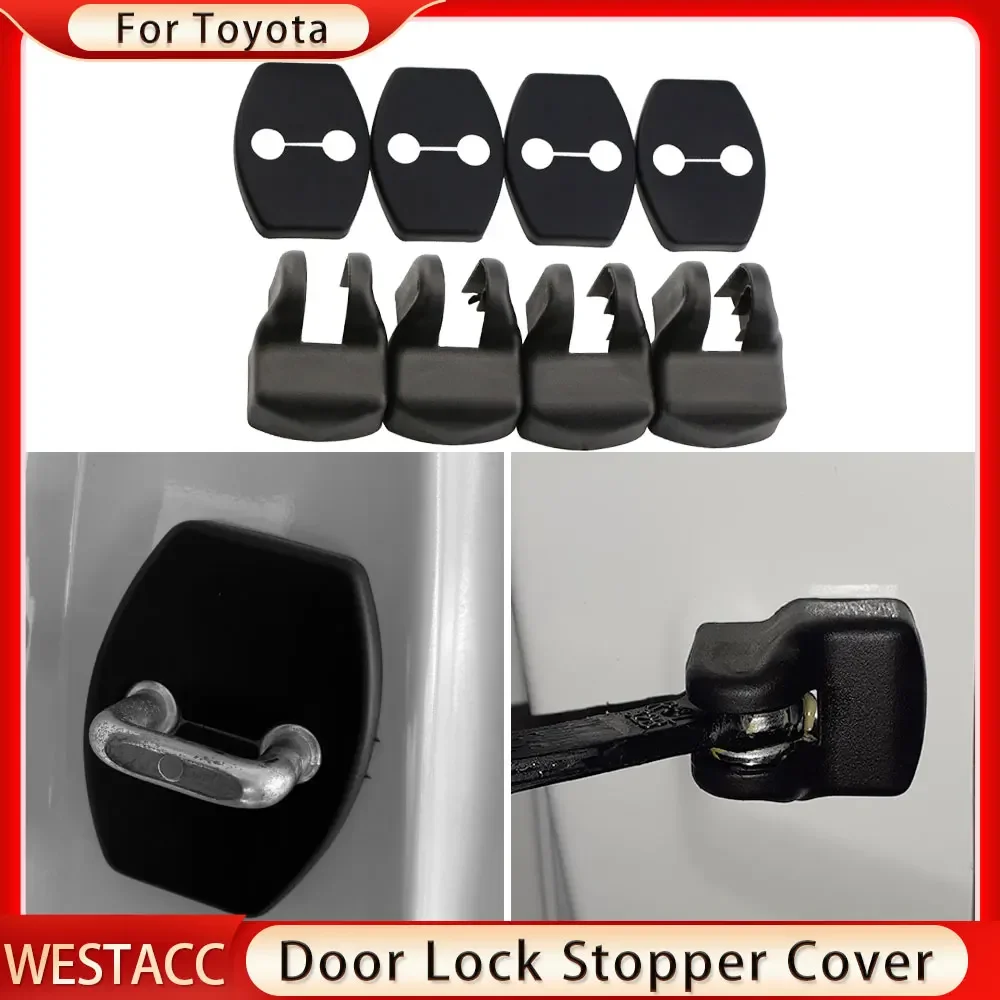 4 sztuk obudowa do zamka drzwi samochodu ogranicznik do drzwi pokrywa dla Toyota Yaris Highlander Prado Prius Corolla Camry Rav4 Reiz Vois akcesoria