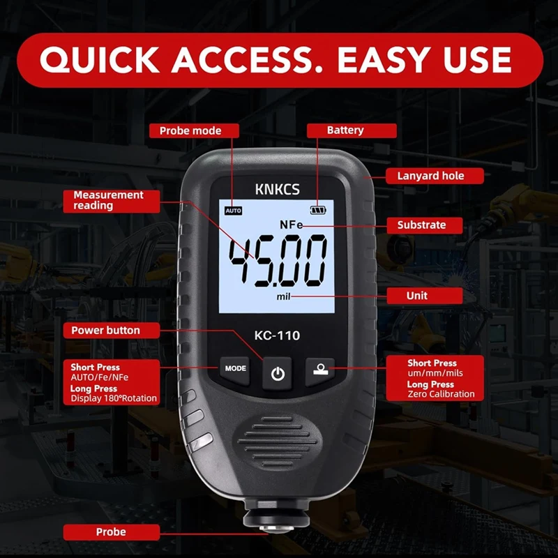 

Измеритель толщины автомобильной краски-измеритель краски для использования автомобильного железа/алюминия/цинка, тестер наполнения кузова с разрешением 0,001-A23R