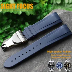 22mm FKM Rubber Watch Band for Tudor Black Bay GMT 1958 Curved End Tudor Watch Strap Dustproof Waterproof Black Navy Red Orange