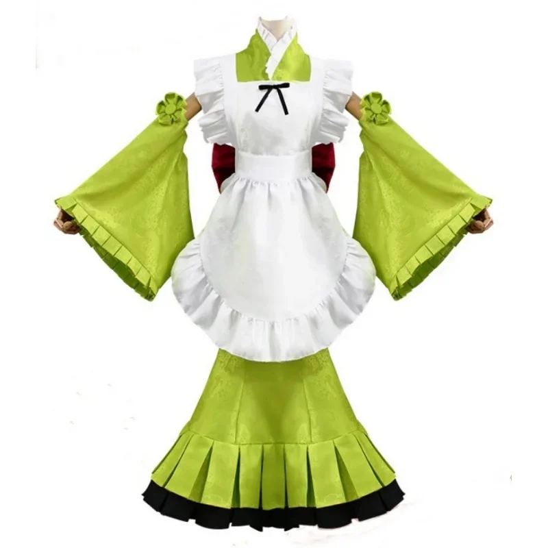 Costume de Cosplay Vert Matcha pour Femme, Robe Longue et Large à Manches sulf, Kimono avec Perruque, Cadeau de ixd'Anniversaire