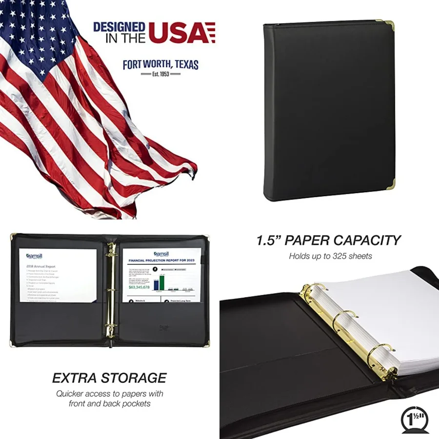 

Collection Leather Binder, ed, Executive Presentation Portfolio, .5 Holds 35 Sheets,Brass Round Rg