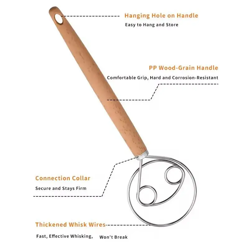 Danish Dough Whisk Stainless Steel Bread Mixer with Handle Artisan Bread Baking Tool for Kneading & Whisking ﻿ view 6