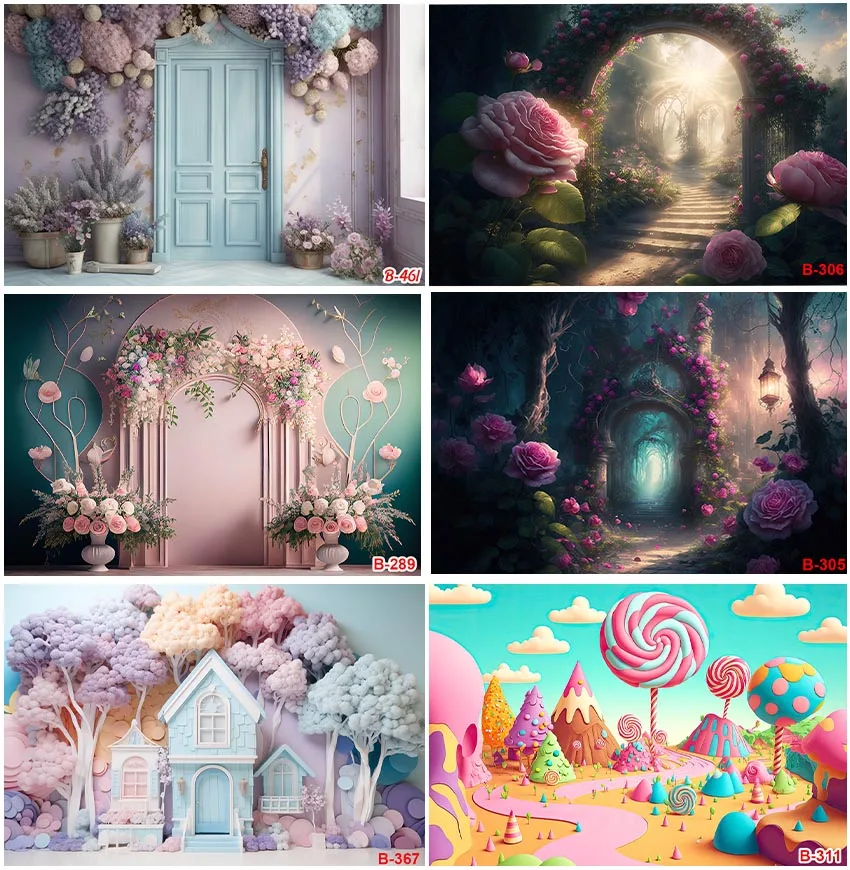 Photography Backgrounds Dreamy Garden Flowers Candy Wedding Birthday Party Decoration Customize Baby Portrait Backdrops Banner