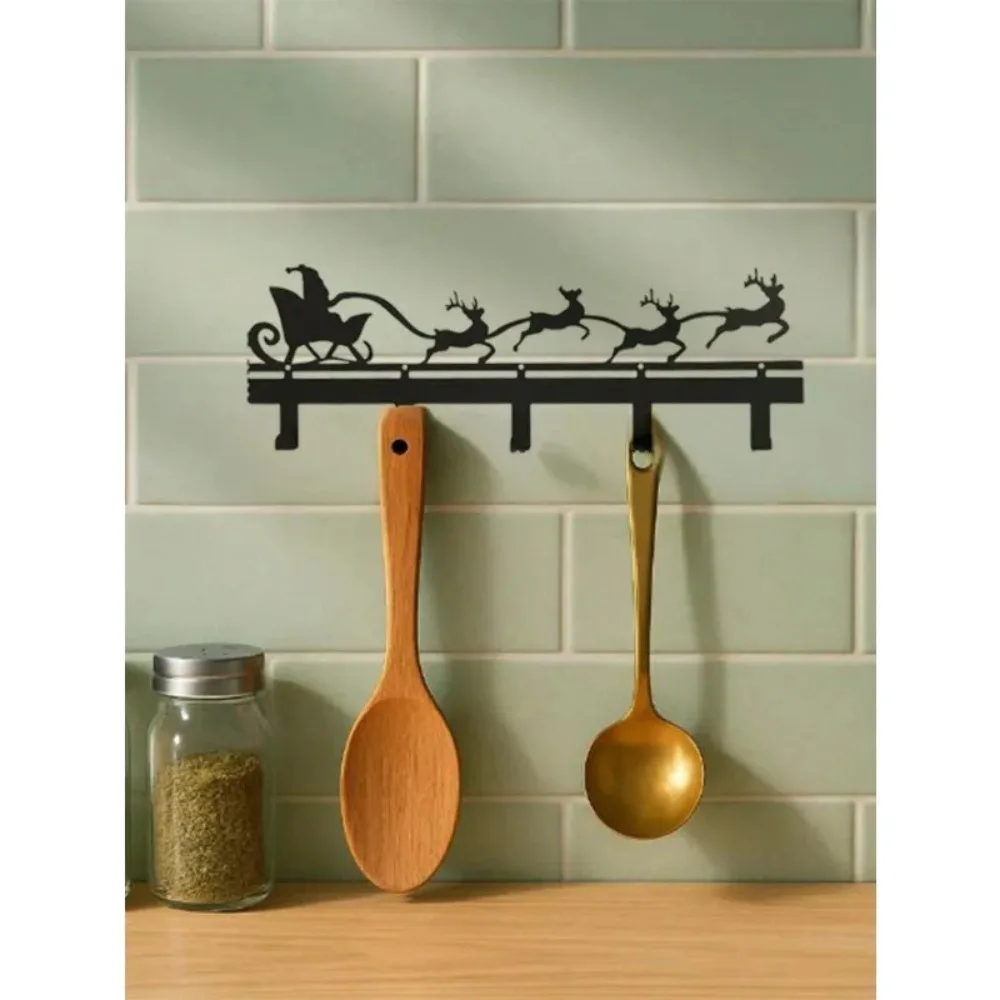 قطعة واحدة من حامل المفاتيح المعدني لعيد الميلاد - تصميم صورة ظلية مبتكر لعيد الميلاد، خطافات متعددة الأغراض للمفاتيح