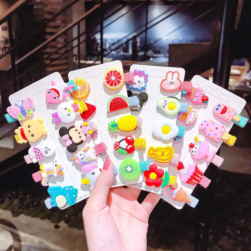 10Pcs/Set Cute Cartoon Fruit Animal Hair Clips for Kids Girls No Hurt Soft Fabric Covered Snap Clips Toddler Bangs Hair Accessor