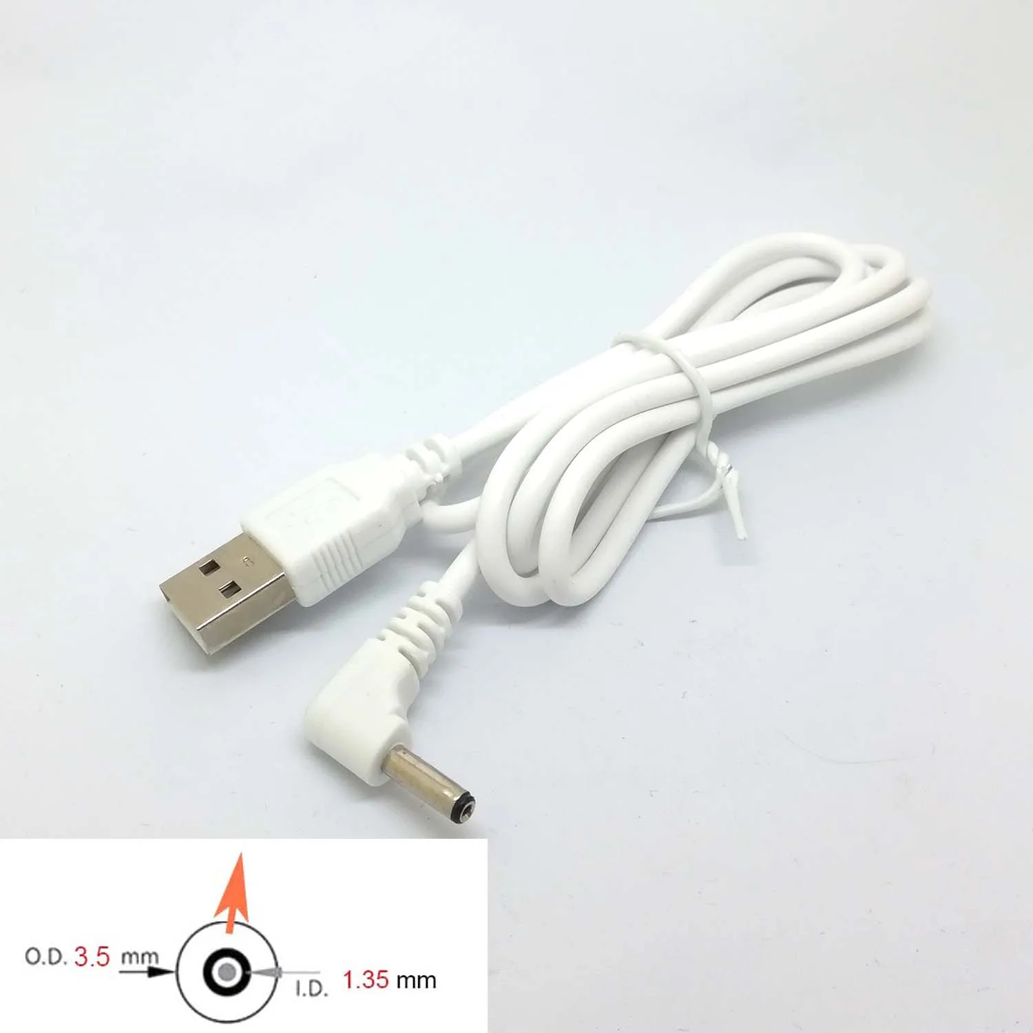 90 Angle PC USB Male To 5V DC 3.5mm X 1.35mm Barrel Connector Power Cable Cord Adapter White C446