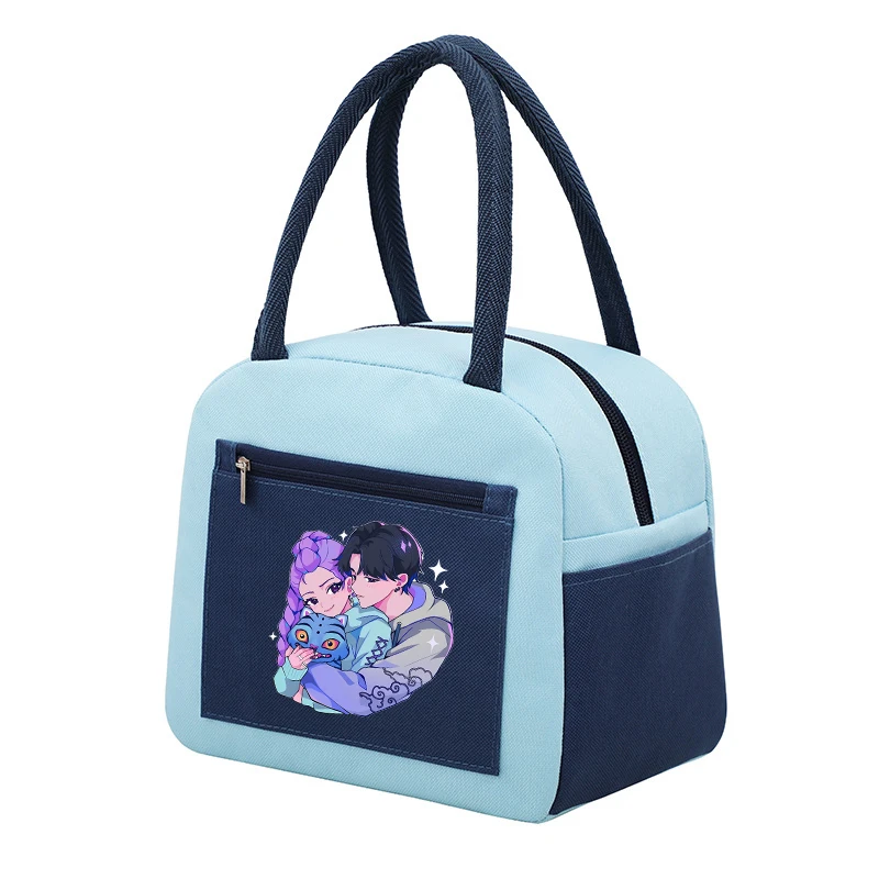 Cartoon KPop Demon Hunters Portable Lunch Bags Anime Cute Figures Freezer Camping Picnic Insulation Bag School Storage Handbag