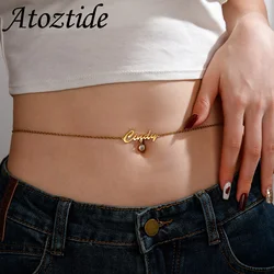 Atoztide Sexy Women Custom Name Waist Chain with Birthstone Women Stainless Steel Personalized Beach Belly Chain Jewerly Gift