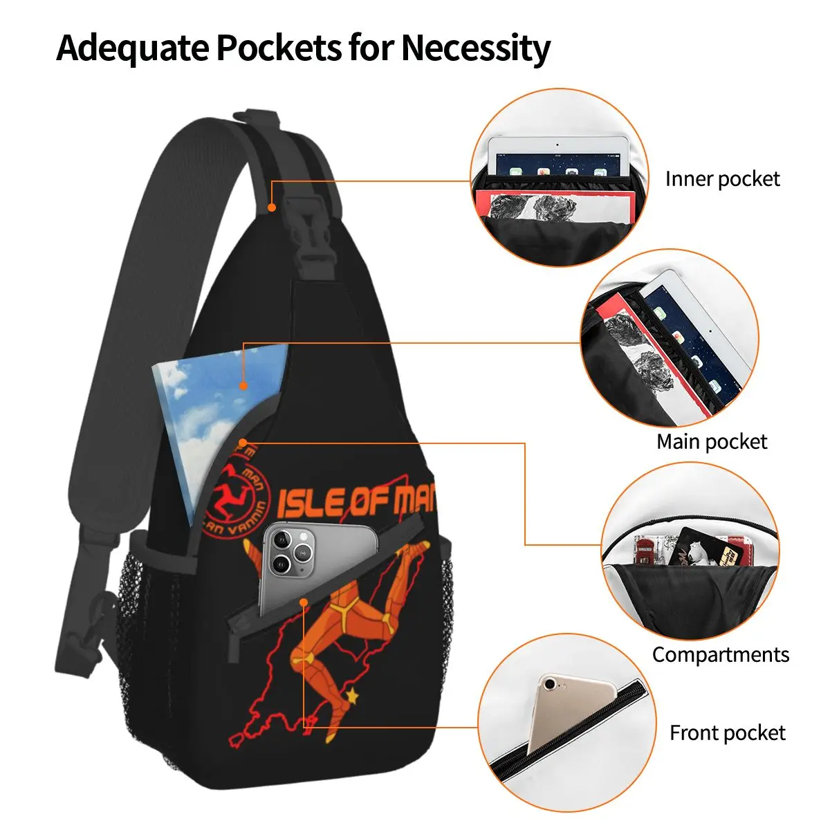 The Isle Of Man Race Crossbody Sling Bag Small Chest Bag Vintage Motorcycle Shoulder Backpack Daypack Travel Hiking Sports Pack