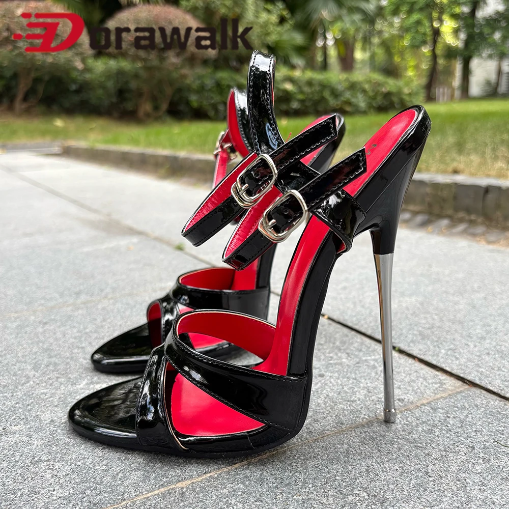 

16cm Ankle Strap Extreme High Heels Sexy Black Red inside Women Sandals Stage Cross Dresser Man Cosplay Stripper Unisex Shoes