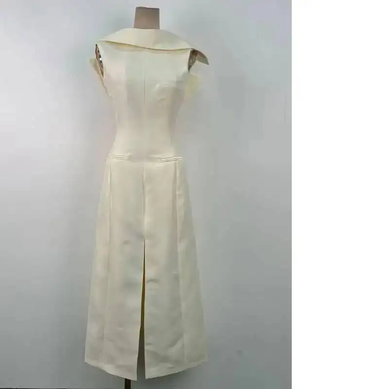 BEWQ femmes mode élégant Patchwork sans manches fendu Satin taille haute robe de soirée 2025 automne nouveau