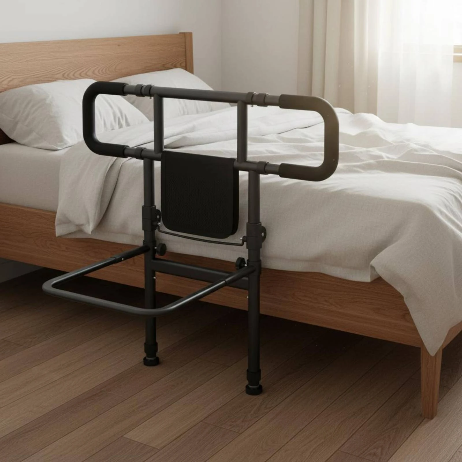 Bedside Assist Frame Foldable Folding Bed Support Rail Adjustable Bed Grab Bar Easy to Assemble Standing Aid Rail for Seniors